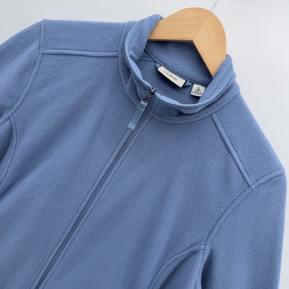 LL Bean Full Zip Fleece Jacket Womens Large Blue Trail Mock Neck Recycled Poly